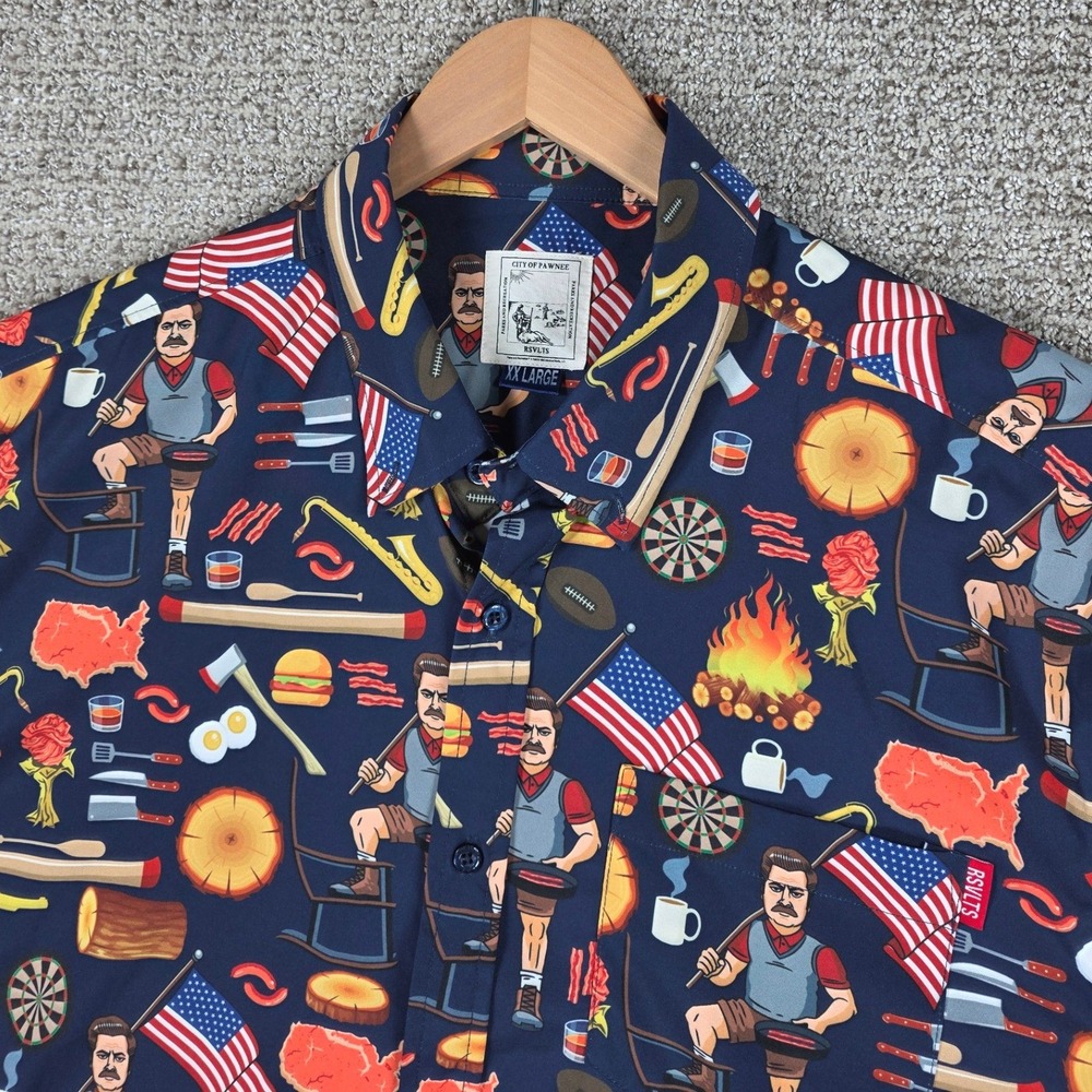 RSVLTS Parks and Recreation Pawnee Ron Swanson Kunuflex Shirt Mens XXL Button